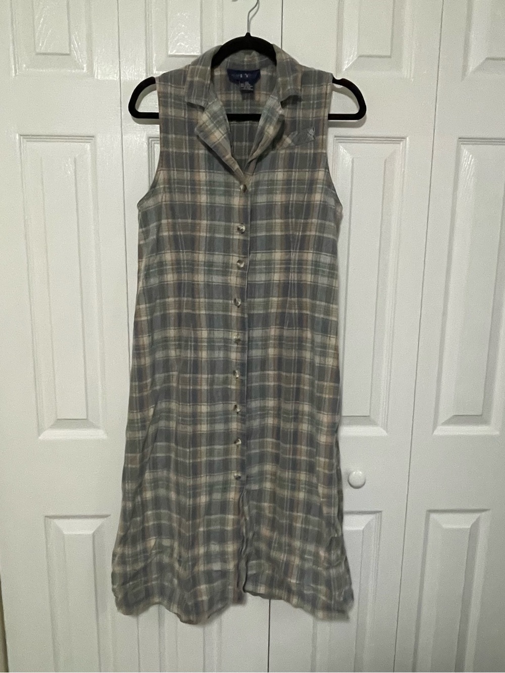 VINTAGE: TY Original Wear Sleeveless Button-Front Plaid Dress - Muted & Cream